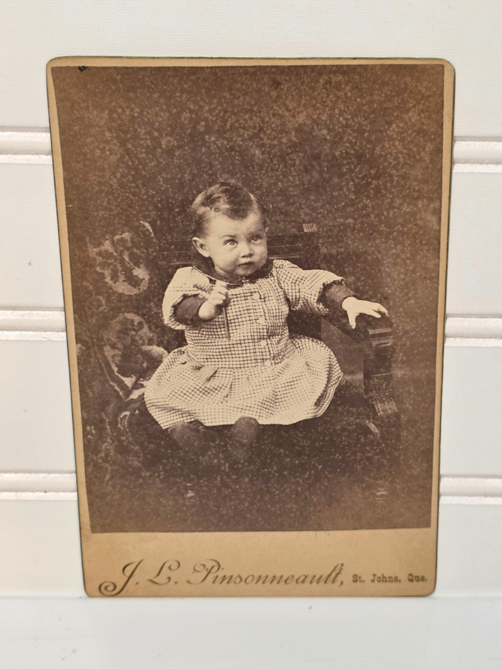 Vintage Cabinet Card Photo Baby w/Chubby Cheeks J. L. Pinsonneault St. Johns Que